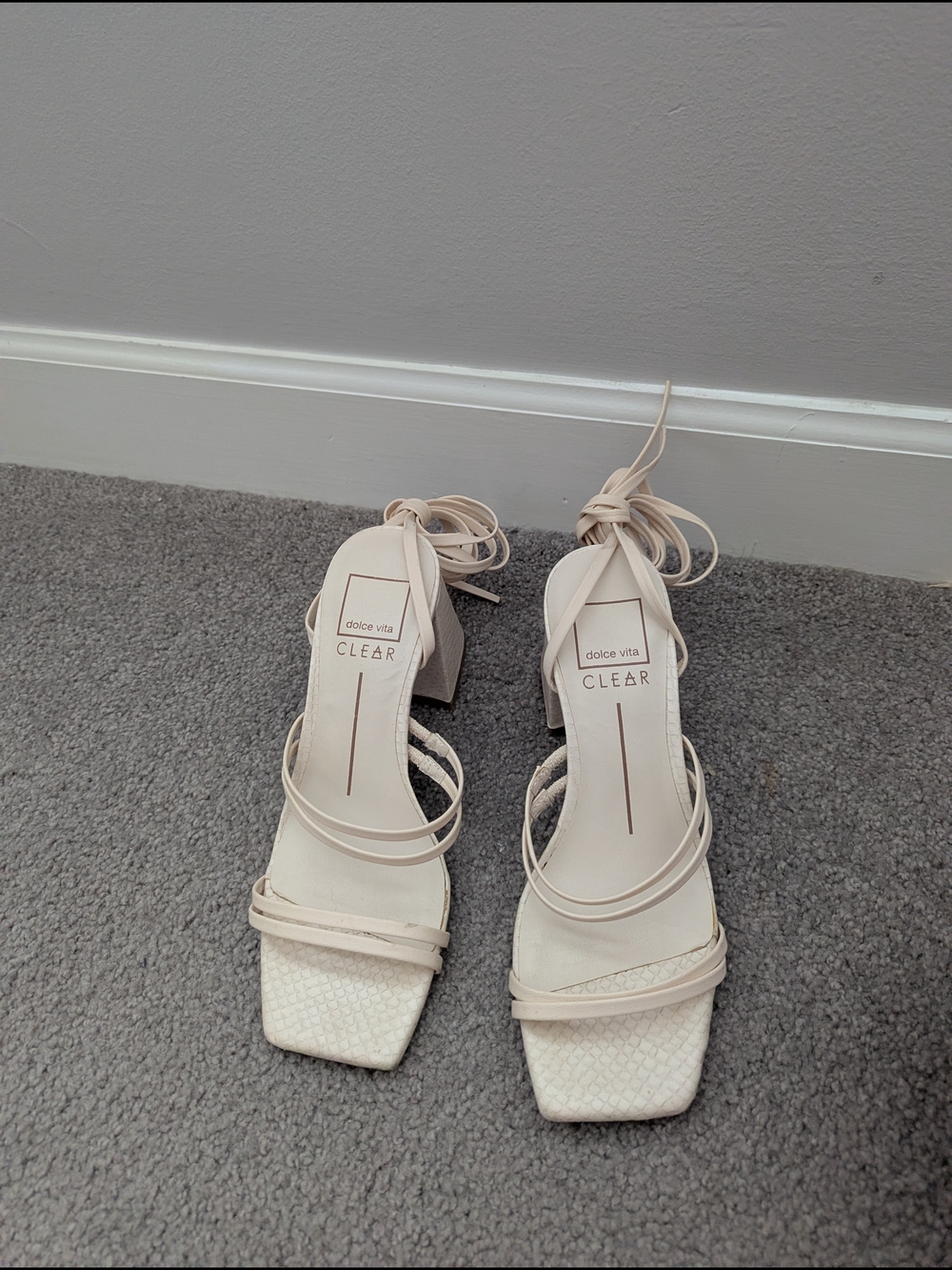 Dolce Vita Clear Cream Strappy Block Heel Sandals